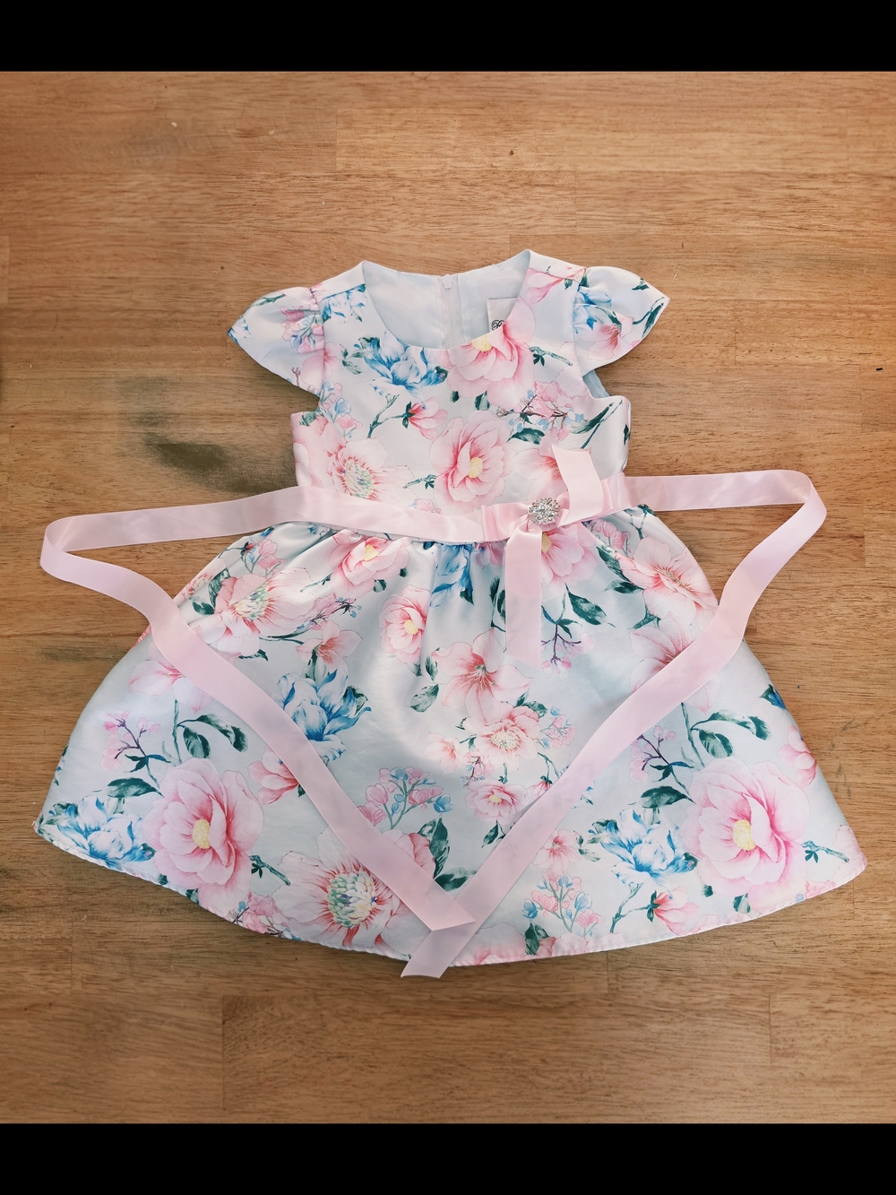Rare Editions Pink and White Floral Party Dress with Sash